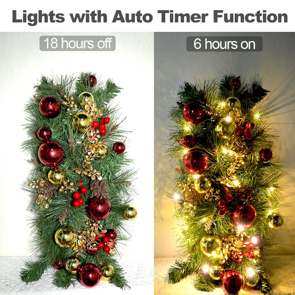 Prelit Christmas Mailbox Swag with Lights - Pine Teardrop Swag Christmas Decoration for Xmas Holiday Indoor/Outdoor