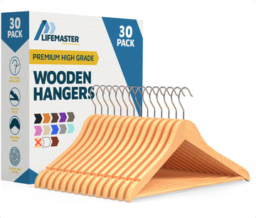 Wooden Hanger Set - 30 Pieces Non-Slip Versatile Closet Space-Saving Hanger Set for Suit, Coat, Camisole, Jacket