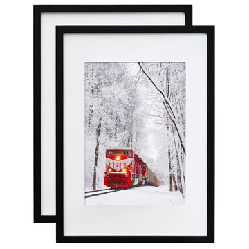 A2 Picture Frames Set of 2 Matted for A3 - Solid Wood Acrylic Plexiglass Front for Wall Mounting Hanging Vertically