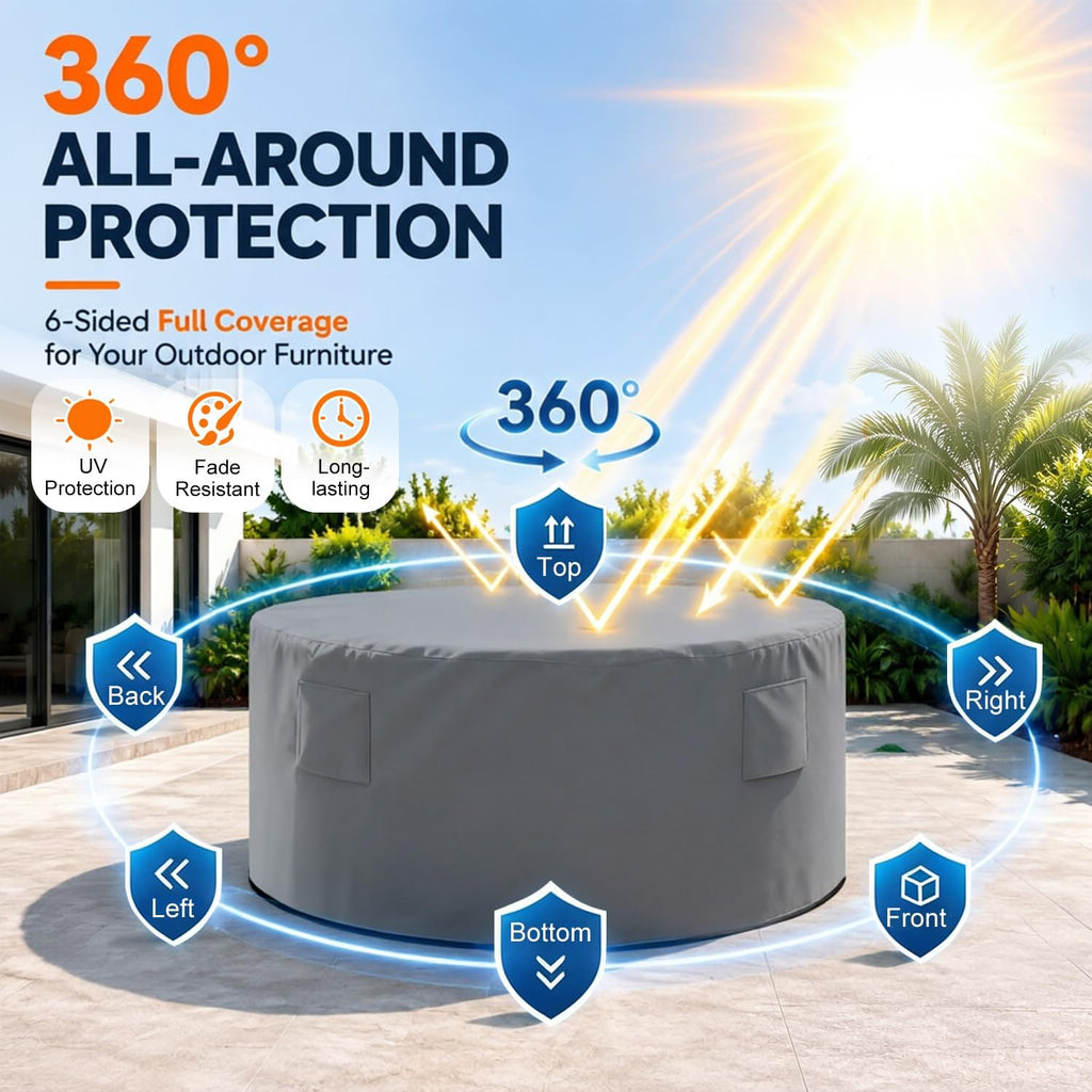 Round Patio Table Cover Zipper Outdoor Furniture Cover Waterproof | Fully Enclosed, Zipper Bottom, 4 Air Vents, 84"D