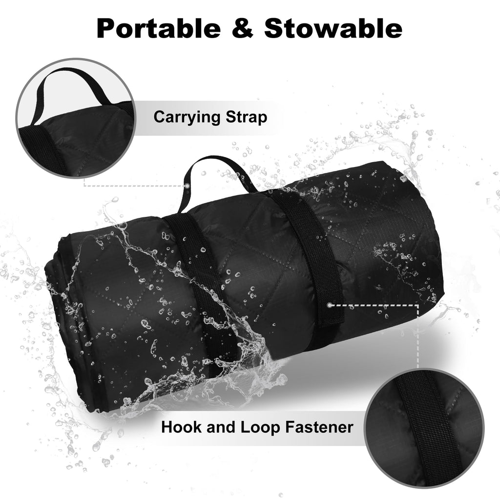 Waterproof Outdoor Blanket 82"x55" Large Sherpa Fleece Black