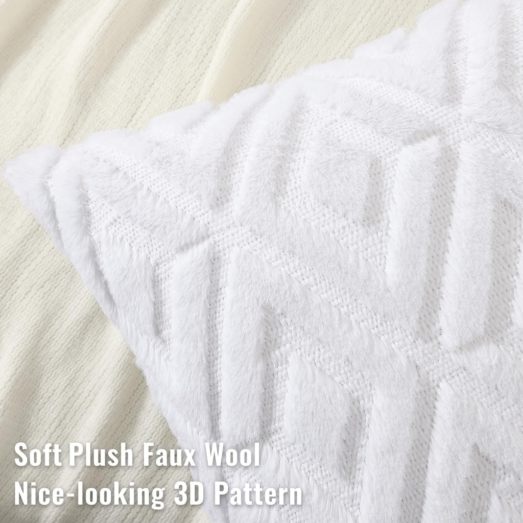 Fall Faux Fur Pure White Throw Pillow Covers 12x20 Set of 2