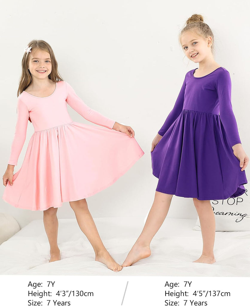 Girls Cotton Long Sleeve Dress Twirl Skater Dress