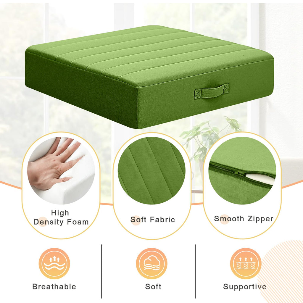 22 Inch Square Floor Pillow for Adults, Green Thick Foam Cushion