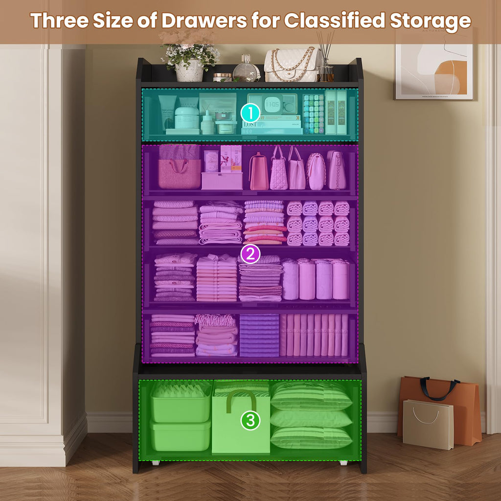 6 Drawer Tall Black