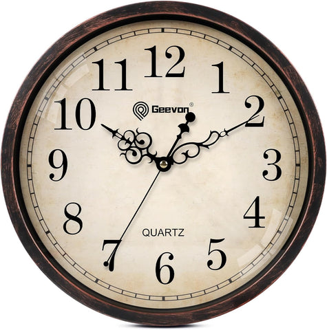 Geevon Retro Silent 12 Inch Wall Clock Non Ticking, Rustic Vintage Clock Quartz Decorative