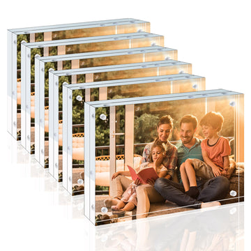 4x6 Acrylic Frames 6 Pack, 20mm Thicker Frameless Clear Picture Frames, Double Sided Magnetic Picture Frames, Free