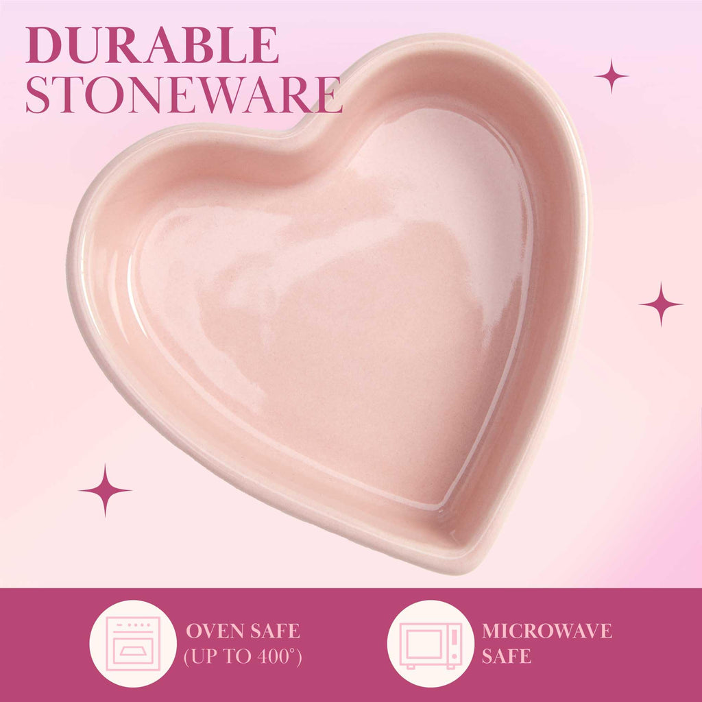 Heart Shaped Ramekin Set, Mini Ceramic, Oven Safe Baking Dishes, Dishwasher Safe, Stoneware Made without PFOA