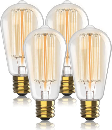 Vintage Incandescent Edison Light Bulbs 60W (4 Pack)- E26/E27 Base 2100K Dimmable Decorative Lightbulbs for Outdoor