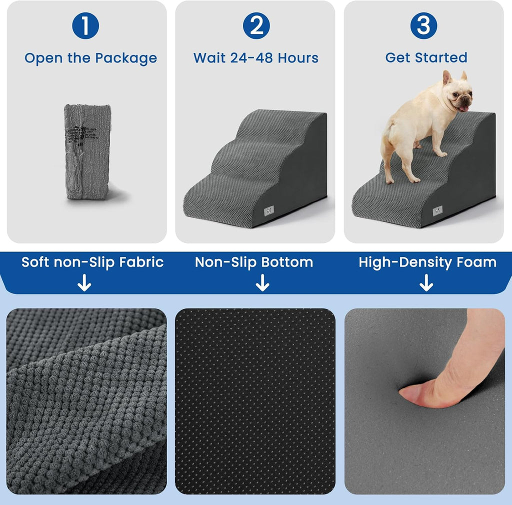 Dog Stairs for Small Dogs & Cats, 3 Steps Non-Slip Pet Ramp for Couch, 15.7"H