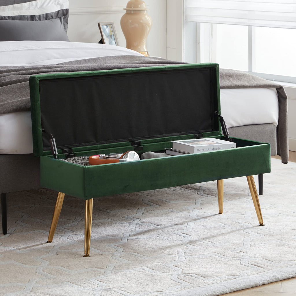 Bench Storage Ottoman Bench with Storage for End of Bed Entryway Dark Green Velvet