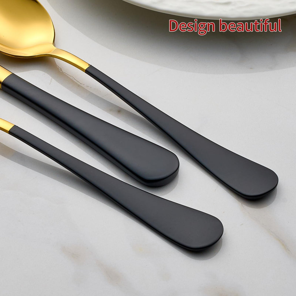 20-Piece Gold Silverware Set 18/0 Stainless Steel Flatware Black Handle Cutlery Set Service for 4 Dinner Knives Forks