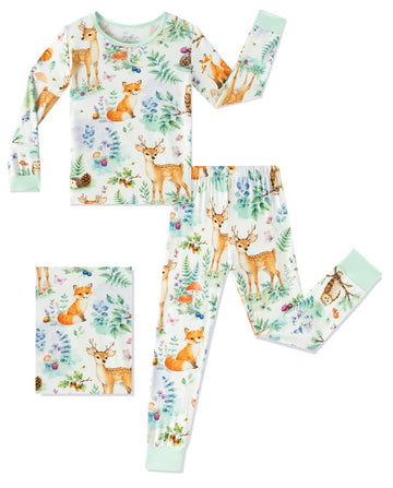 Baby Rayon of Bamboo Pajama Set Woodland Animal Print Green