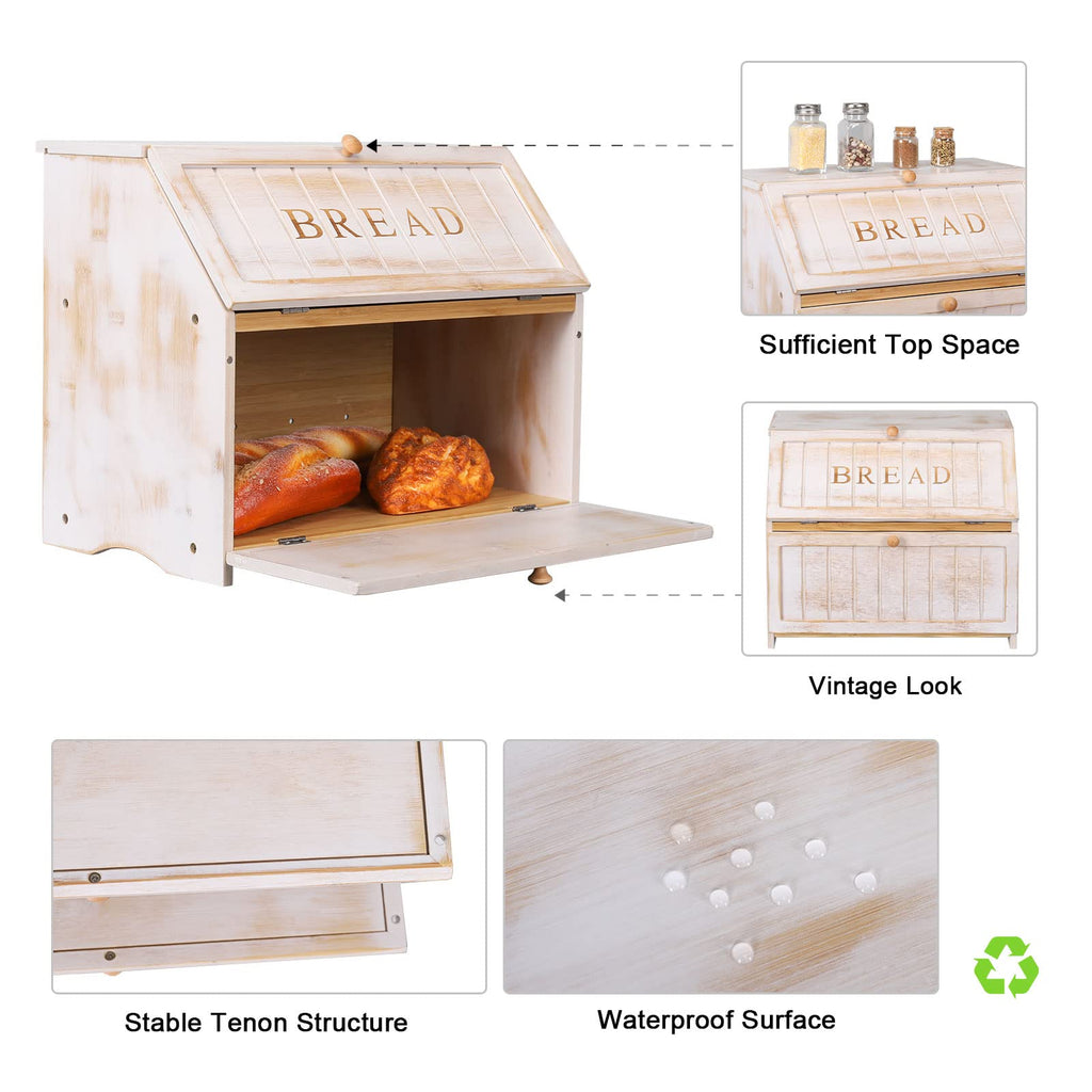 Bread Box - Vintage Double Layer Farmhouse Counter,White