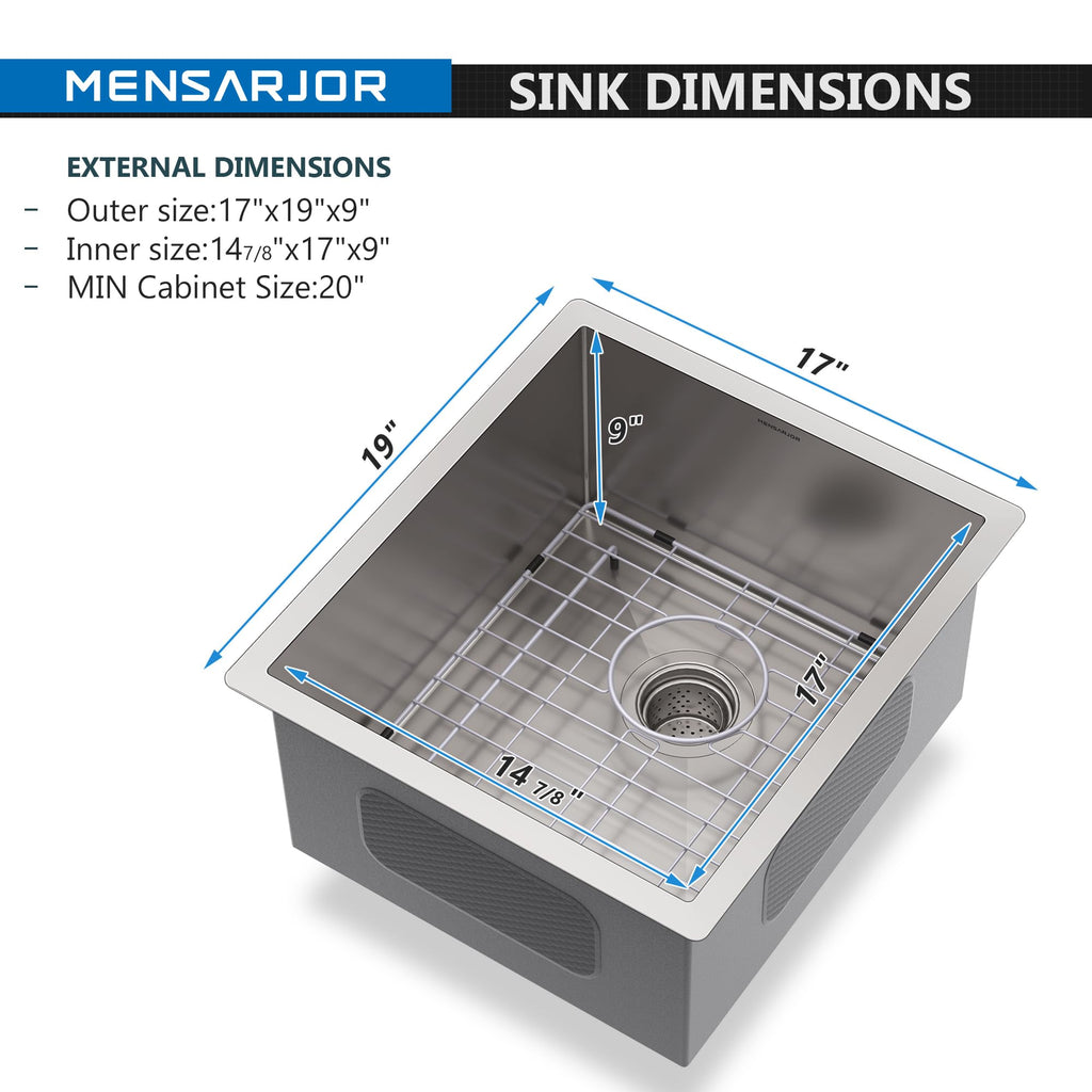 Undermount Kitchen Sink, 304 Stainless Steel Round Corner Single Bowl Deep Kitchen Sinks, 10-inch Deep Large Bar