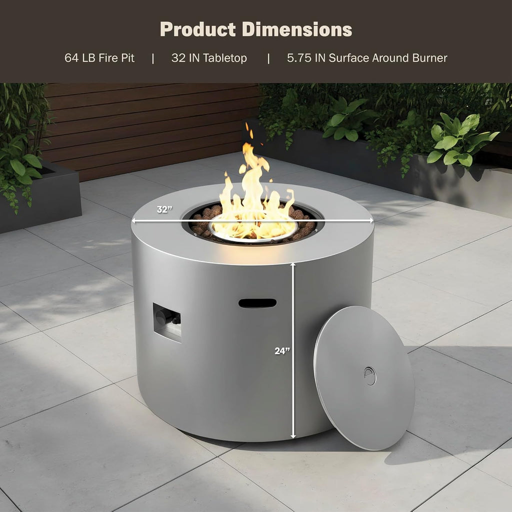 32 Inch Round Propane Fire Pit Table - 50,000 BTU Outdoor Gas Fire Table