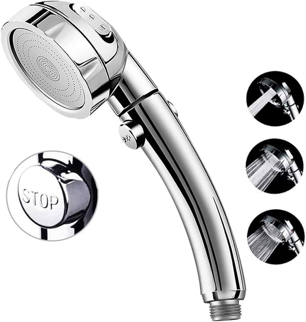 High Pressure Shower Head, 3-Settings Handheld Showerhead with ON/Off Full Shutoff Push Button and Switch to Control