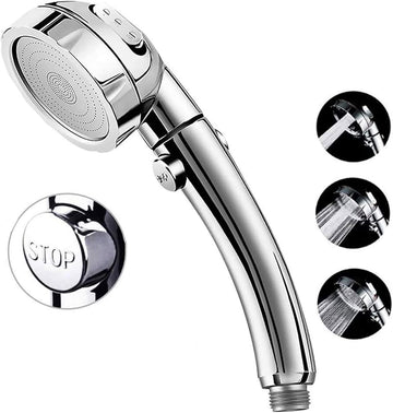 High Pressure Shower Head, 3-Settings Handheld Showerhead with ON/Off Full Shutoff Push Button and Switch to Control