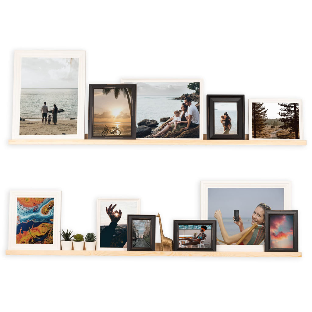Ted 60" Wall Mount Narrow Extra Long Picture Ledge Photo Frame Display - Wooden Floating Shelves Office Kitchen