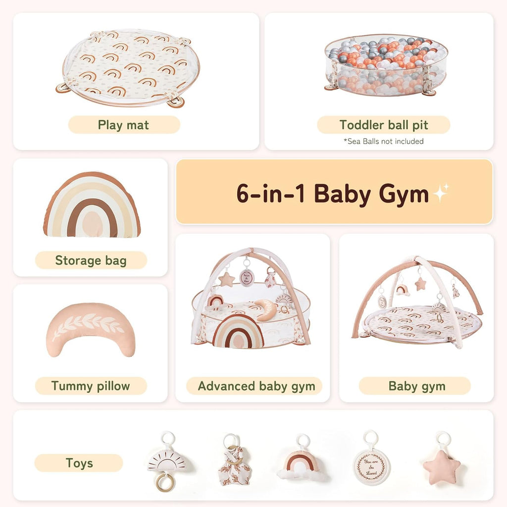 In-1 XL Large Baby Gym & Ball Pit, Play Mat & Play Gym, Combination Baby Activity Gym with Milestone Cards