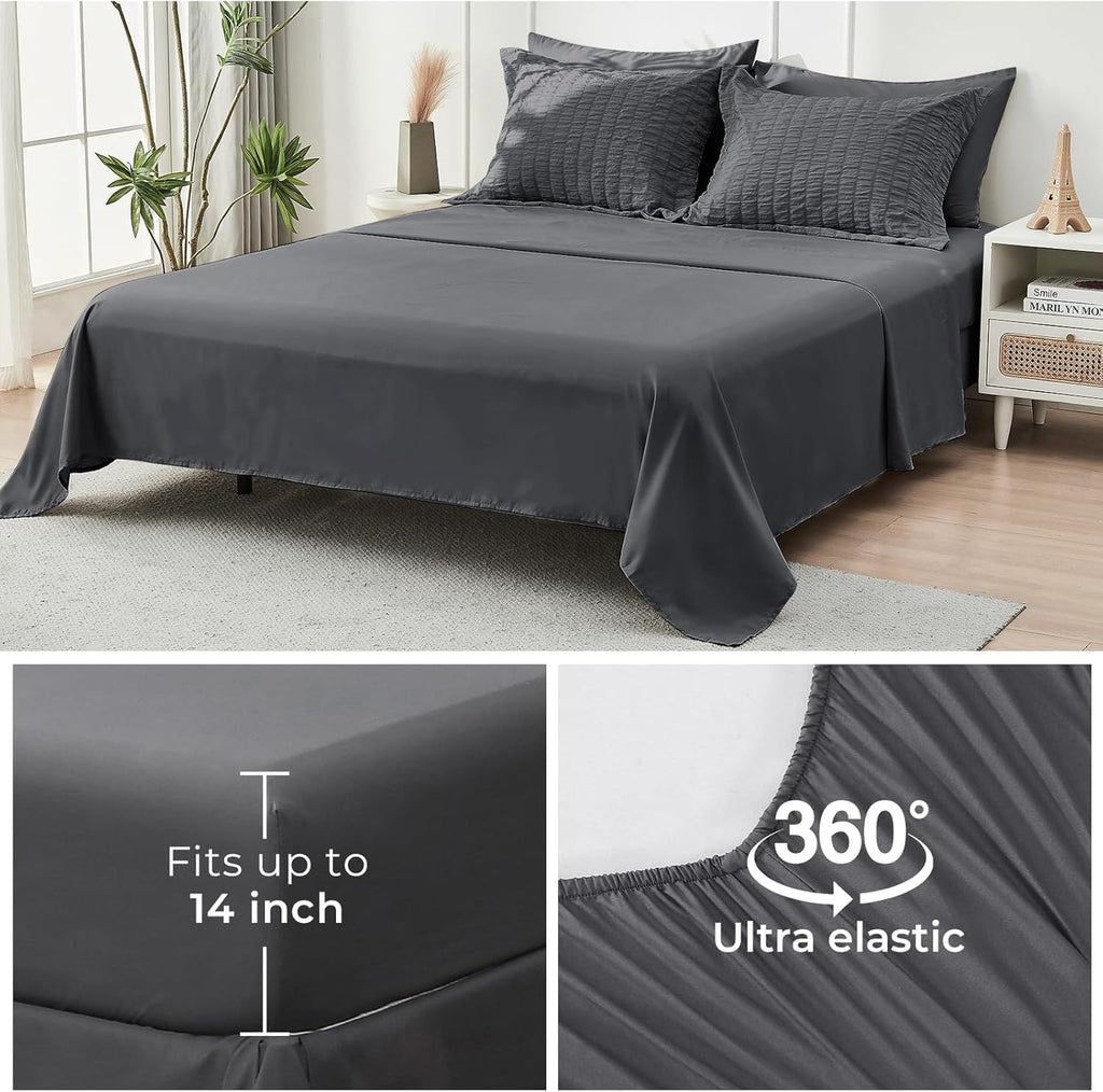 Full Comforter Sets Seersucker 7 Pieces, All Season Luxury Bed in a Bag, Bedding Set with Comforters, Sheets