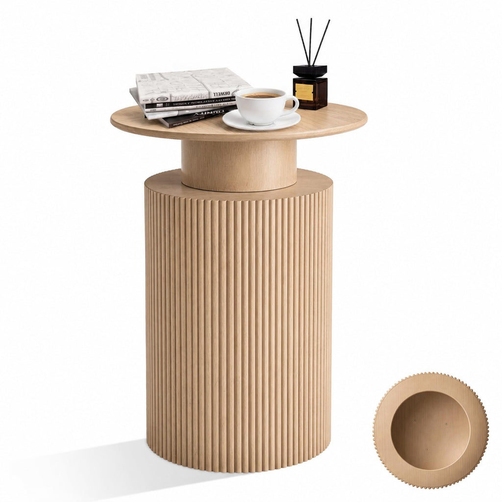 24" Fluted End Table Reversible, Hidden Storage, Natural Oak