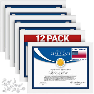 8.5x11 Diploma Frames, White, 12 Pack, Sturdy Wood Composite Frame