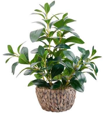 Fake Indoor Ficus Plant in Rattan Basket Planter Home Office Decor
