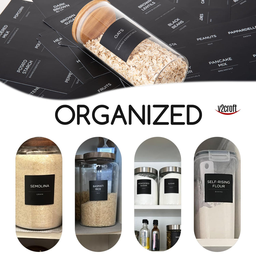168 PCS Matte Black Minimalist Pantry Labels Container, Waterproof