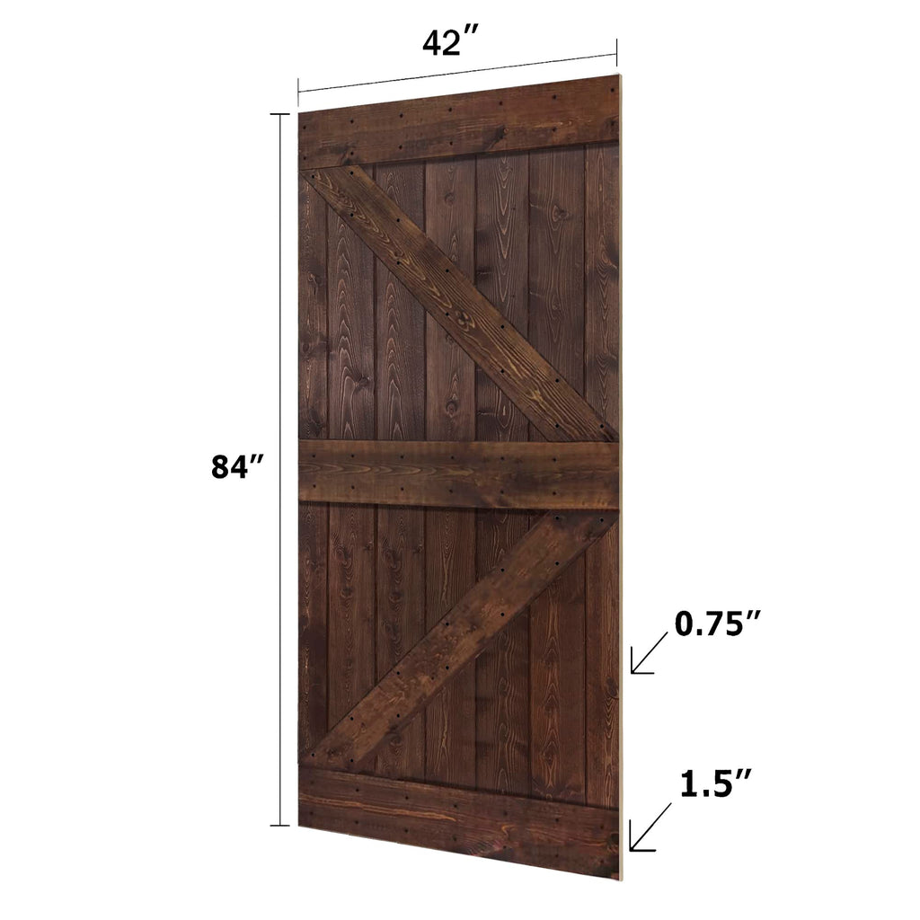 K Series 42in x 84in Kona Coffee Finished Solid Wood Barn Door with Hardware Track - Assembly Needed
