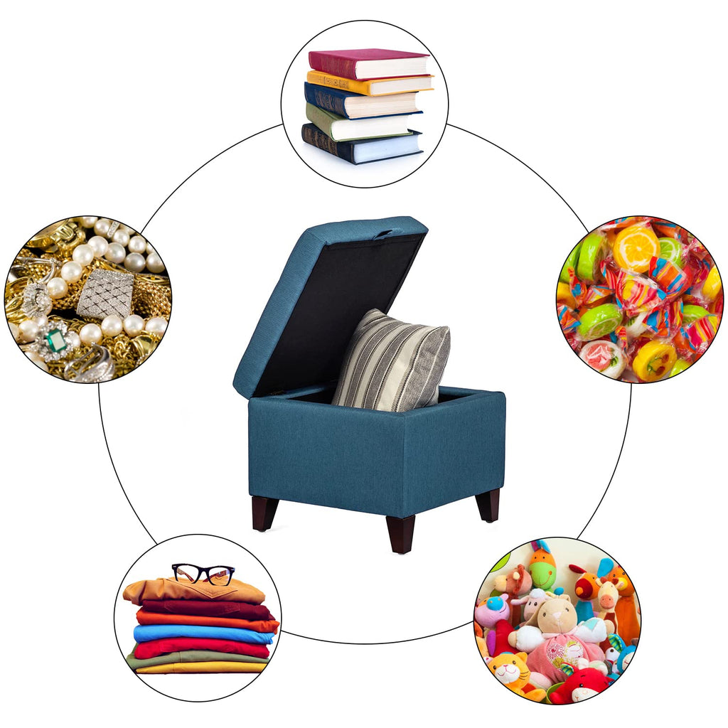 Square Fabric Storage Ottoman with Tufted Flip Top, 18x18x15