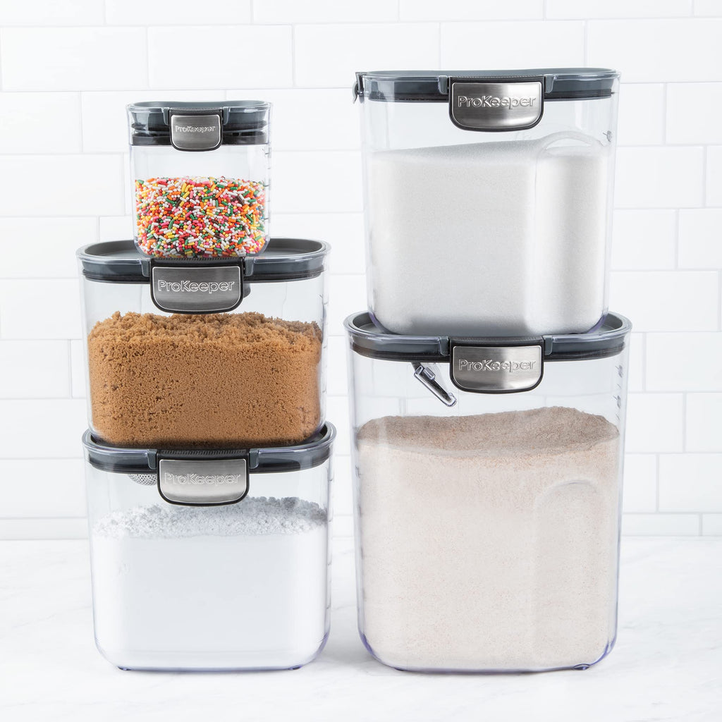 Airtight Food Storage Container Set - Clear Plastic Flour and Sugar Canister Set with Magnetic Accessories