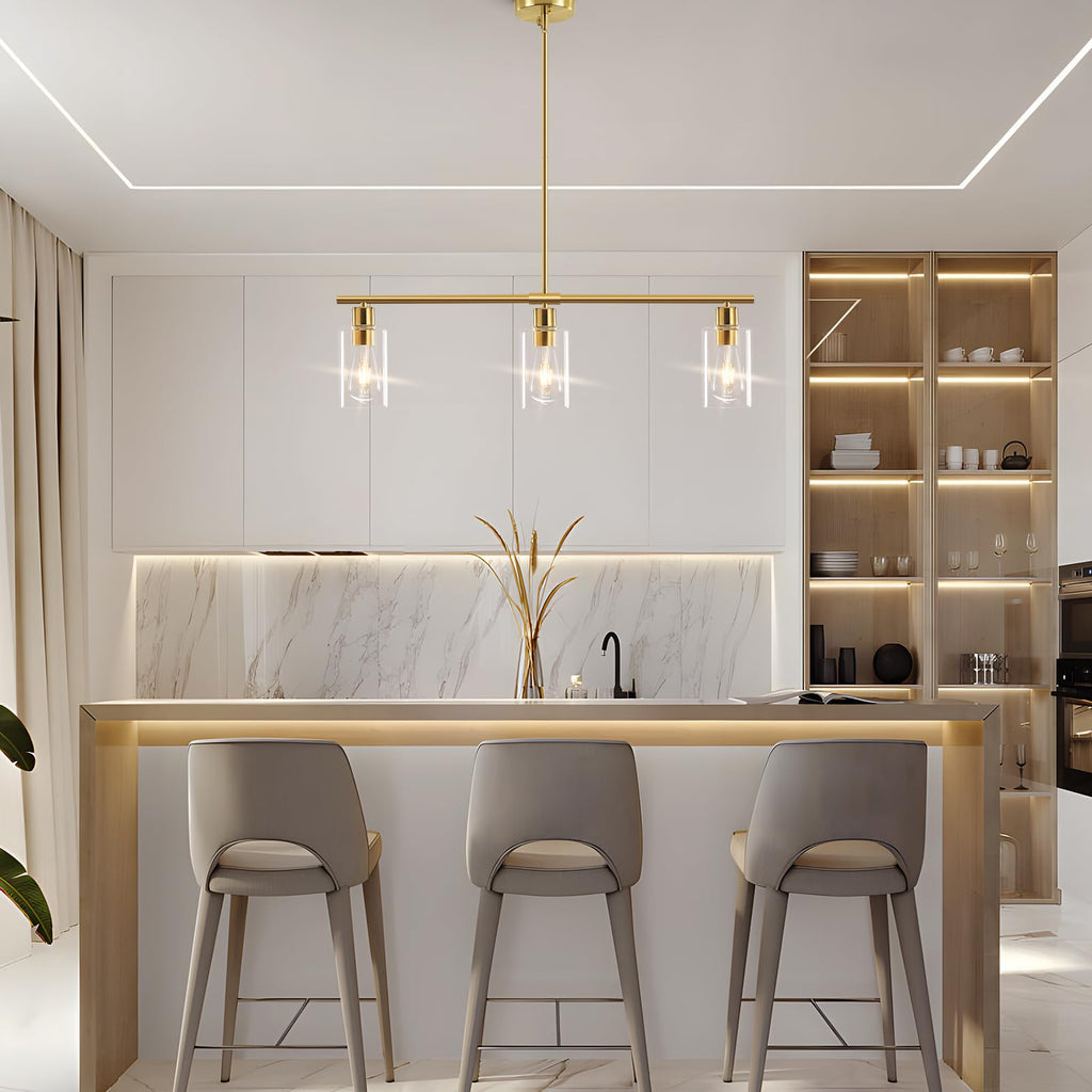 Kitchen Island Lighting, Linear Chandeliers Rectangle Pendant Light Fixtures Farmhouse Hanging Light with Glass