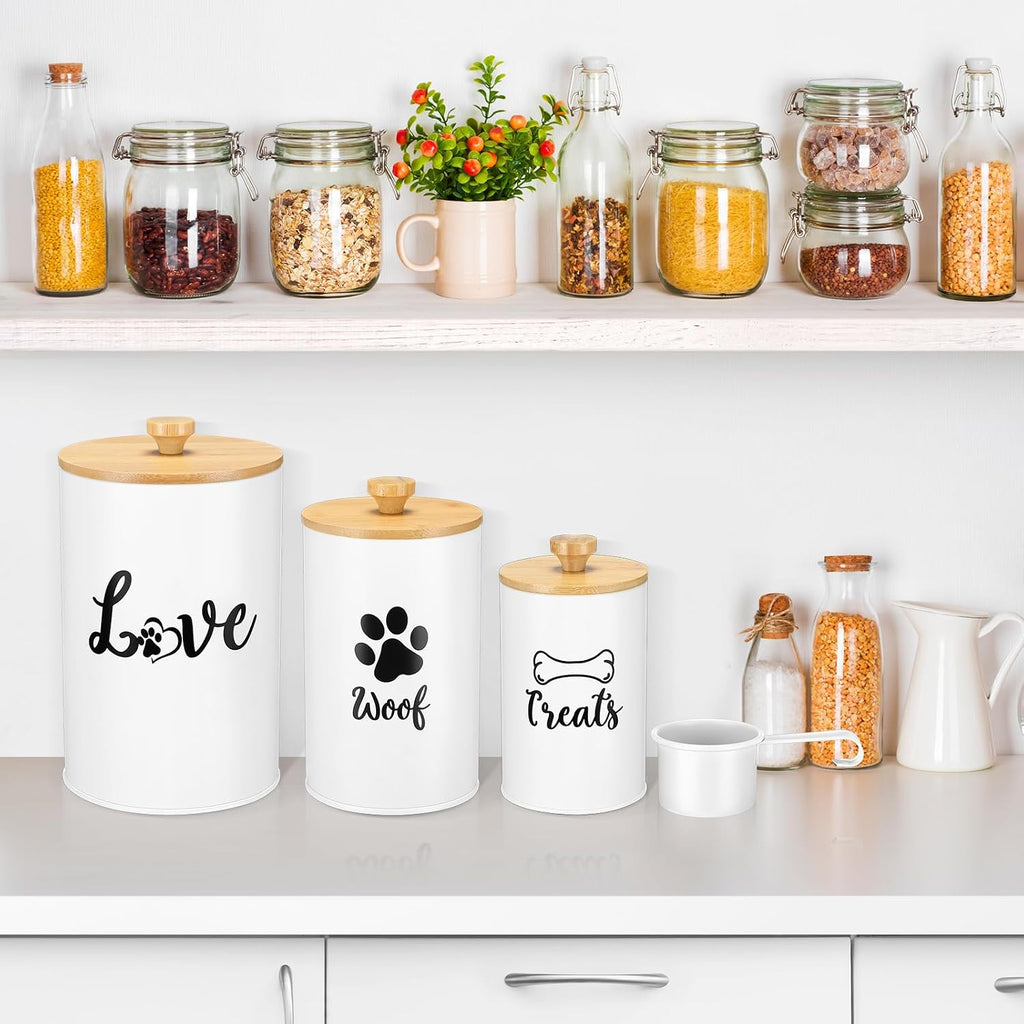 3 Pcs Dog Treat Containers with Airtight Lids, Dog Treat Jars, White