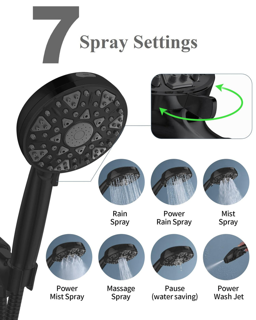 High Pressure Shower head with Handheld 7 Modes, Built-in Power Wash to Clear Tub. Tile & Pets, 5" High Flow Hand