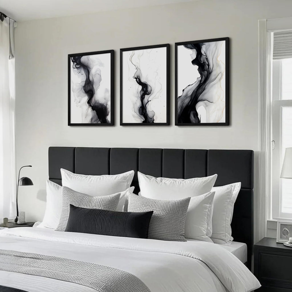 Black White Abstract Wall Art Decor Set of 3 Modern Wall Art Minimalist Canvas Wall Decor Black White Abstract Prints