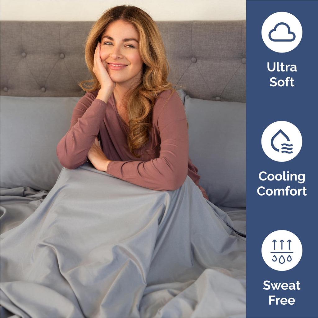 CGK Split King 7pc Bed Sheet Set - Breathable & Cooling - Steel Blue