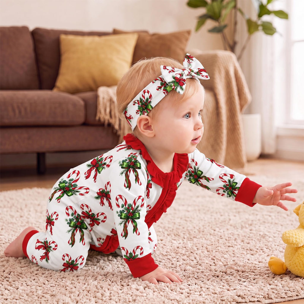 Baby Newborn Girl Clothes Long Sleeve Heart Ruffle Romper Coming Home Outfit Baby Christmas Outfits Red White Newborn