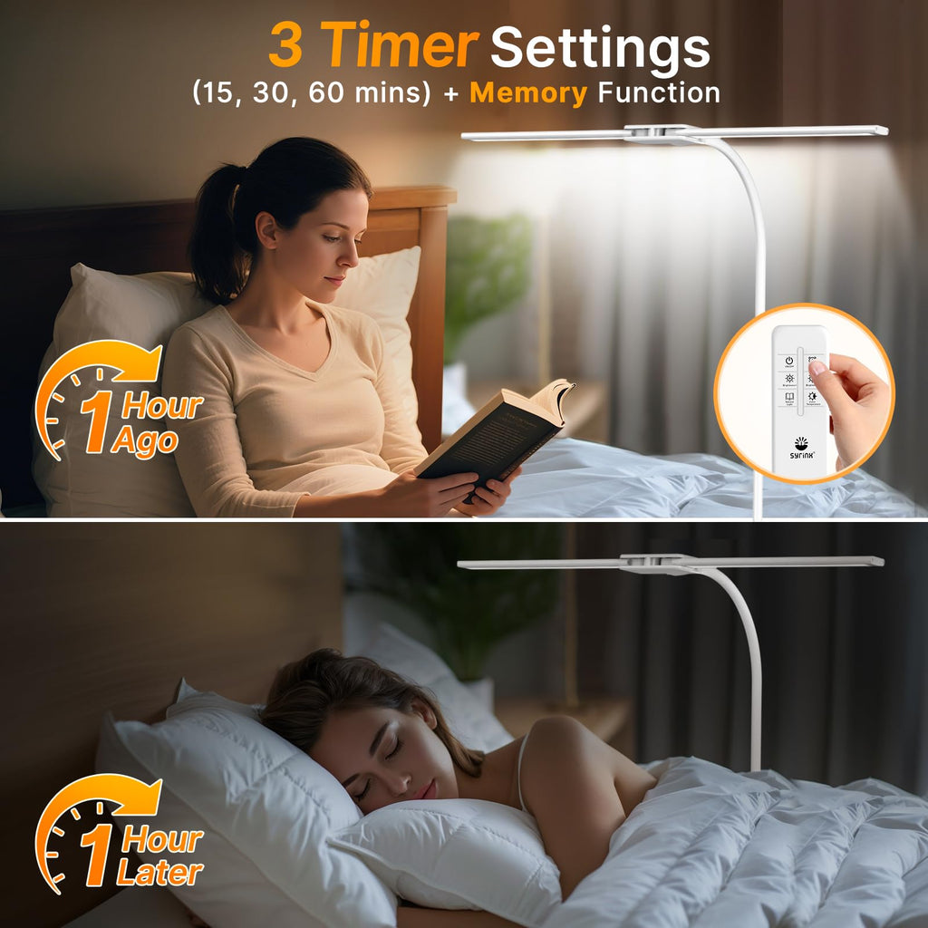 LED Floor Lamp, 18W Bright Reading Floor Lamp, Dual Head Gooseneck Standing Lamp, Smart Motion Sensor, Remote