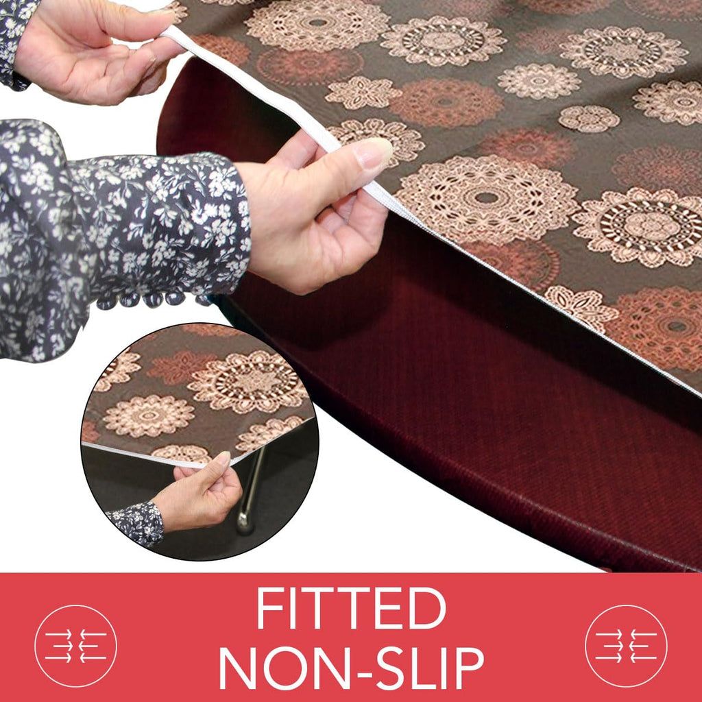Flannel Backed Vinyl Fitted Tablecloth Oval Medallion
