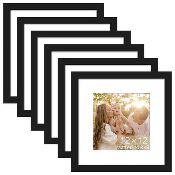12x12 Picture Frame Set of 6, Wall Mount Display, Black