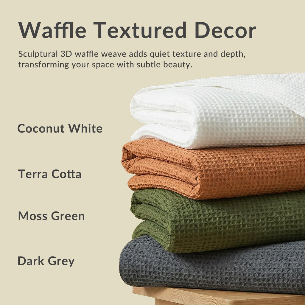 100% Cotton Waffle Weave Duvet Cover Set, 104"x98", Olive Green