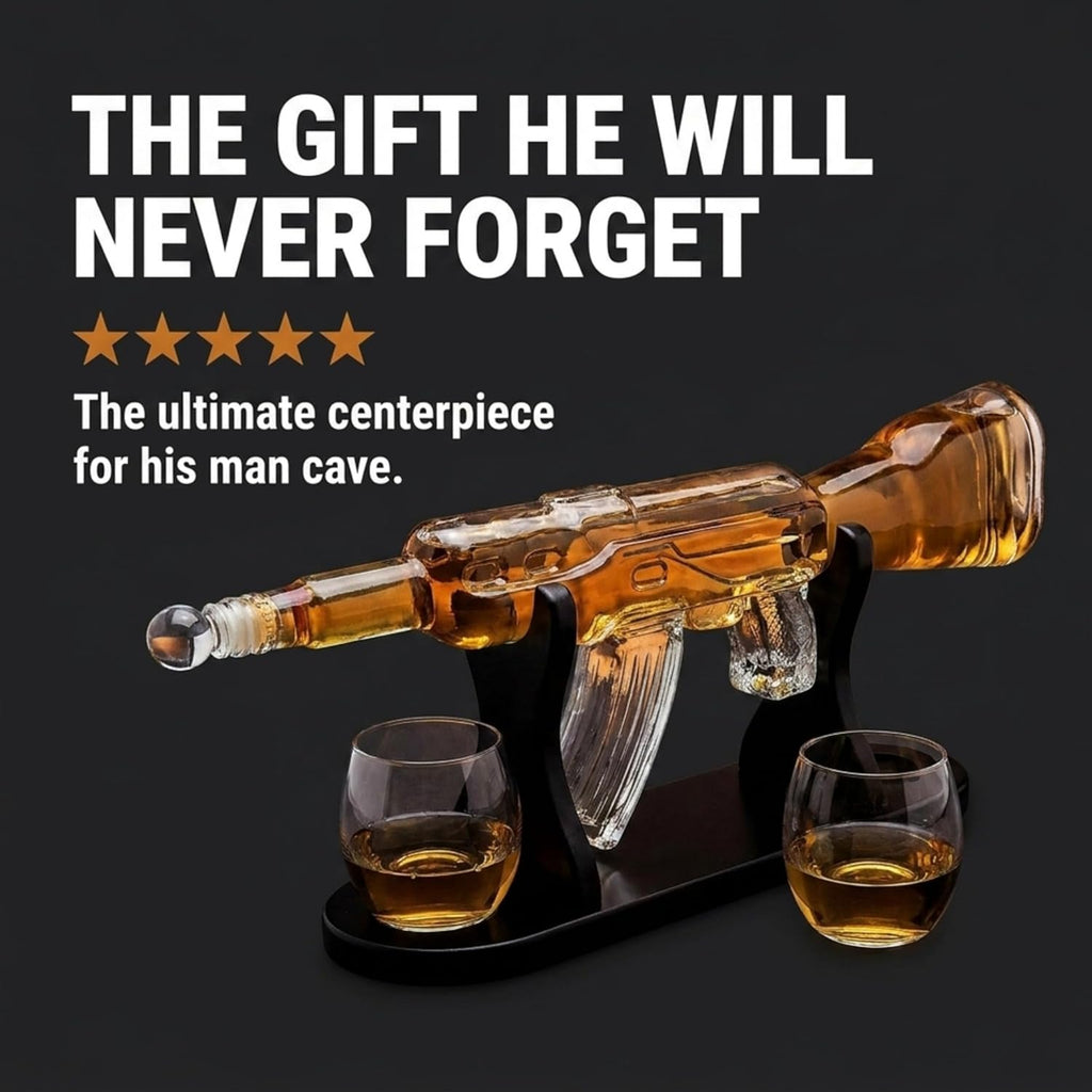 Gifts for Dad, Whiskey Gifts for Men, Whiskey Decanter Rifle with 2 Whiskey Glasses, Whiskey Decanter Set for Liquor