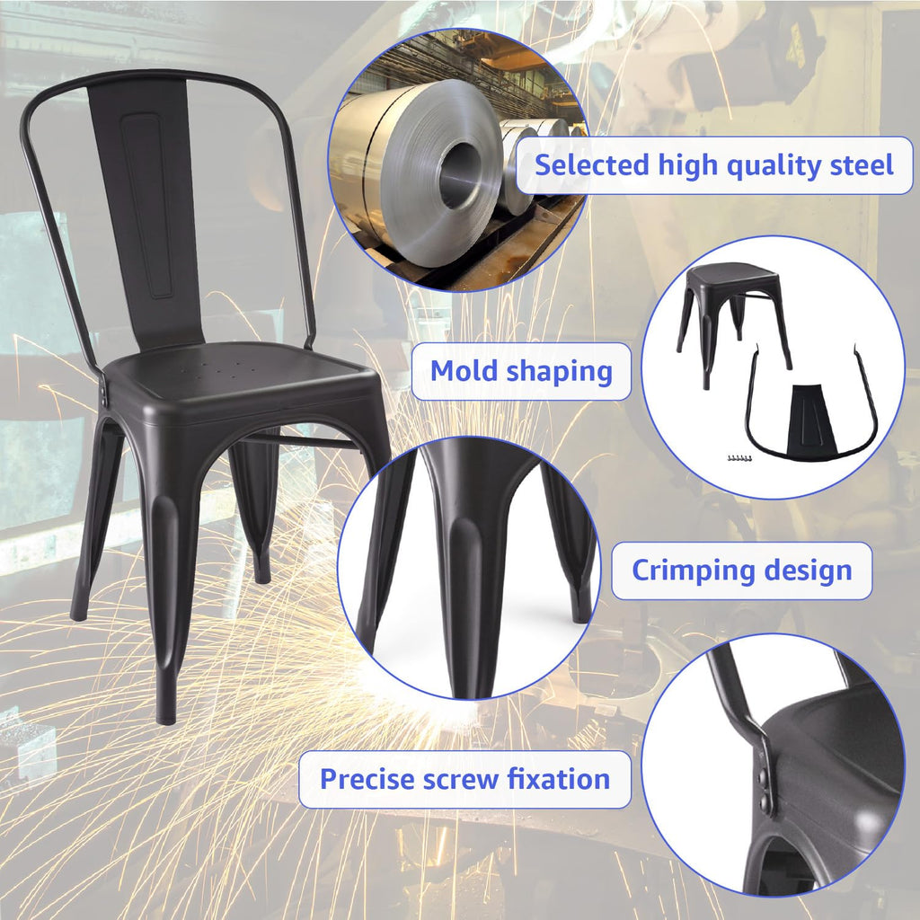 Metal Patio Chairs-Outdoor Chairs Set of 4, Dining Kitchen Metal Chairs, Height Restaurant Stackable Chair Side Bar