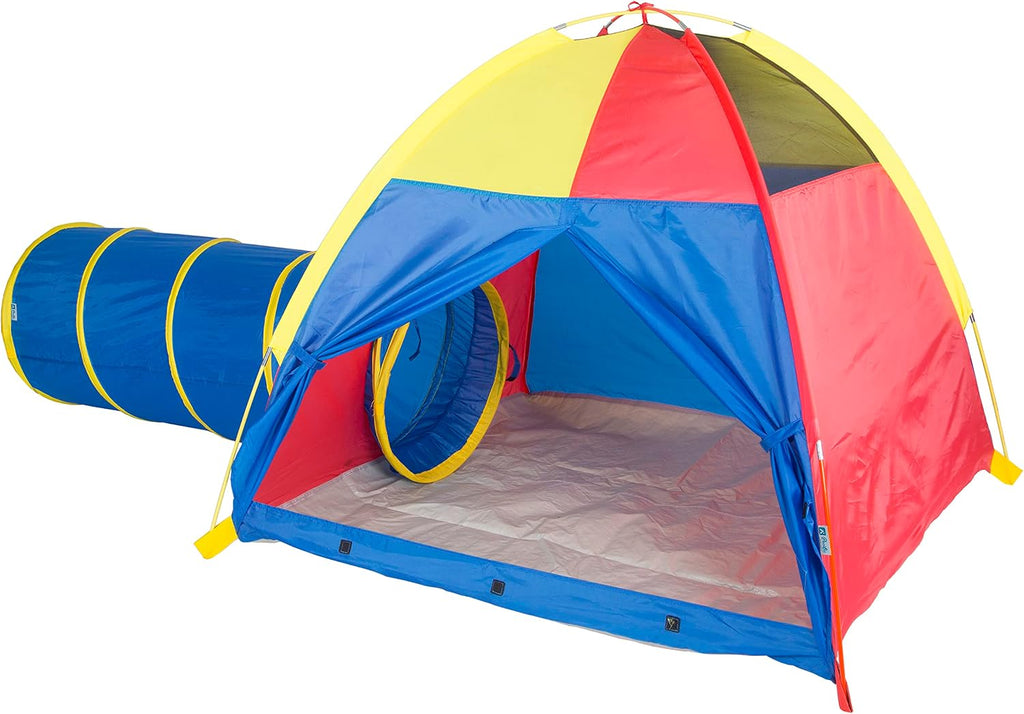 Kids Hide-Me Dome Tent and Crawl Tunnel Combo for Indoor/Outdoor Play Red/Yellow/Blue Large