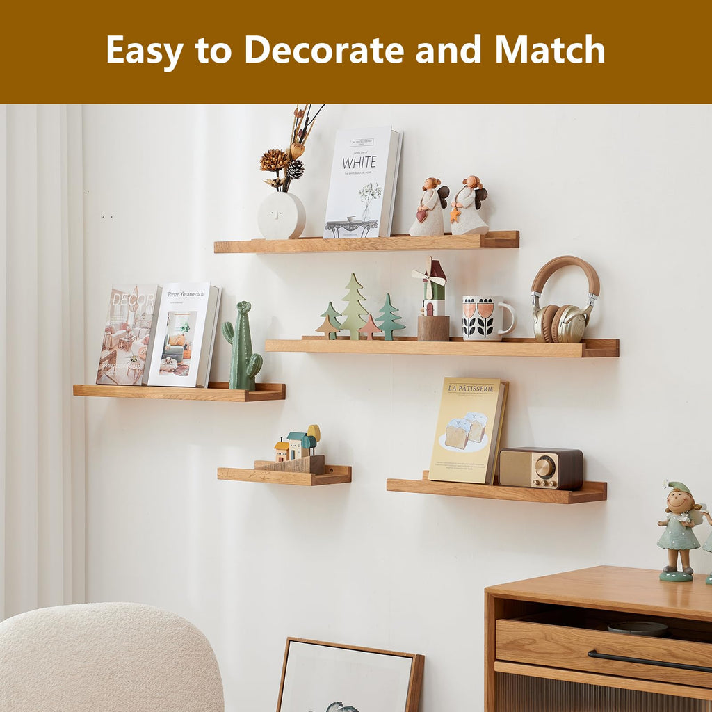 Oak Floating Shelves for Wall 36 Inch (Upgrade Width 6"), Natural Wood Wall Shelves Display Picture Ledge Shelf