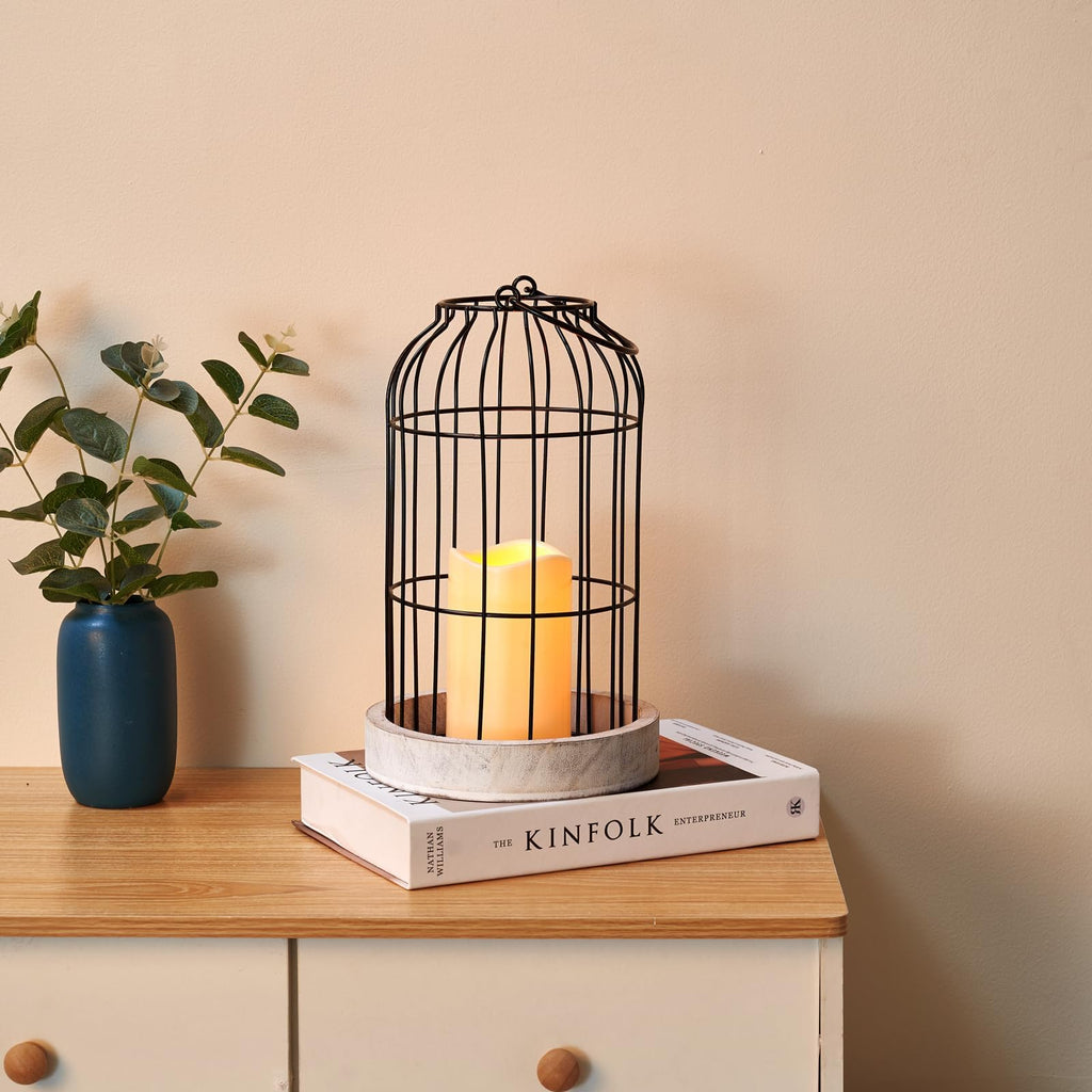 Rustic Farmhouse Decor Lantern Set of 2 Modern Farmhouse Decorative Indoor Fireplace Centerpiece Table Dinning Living