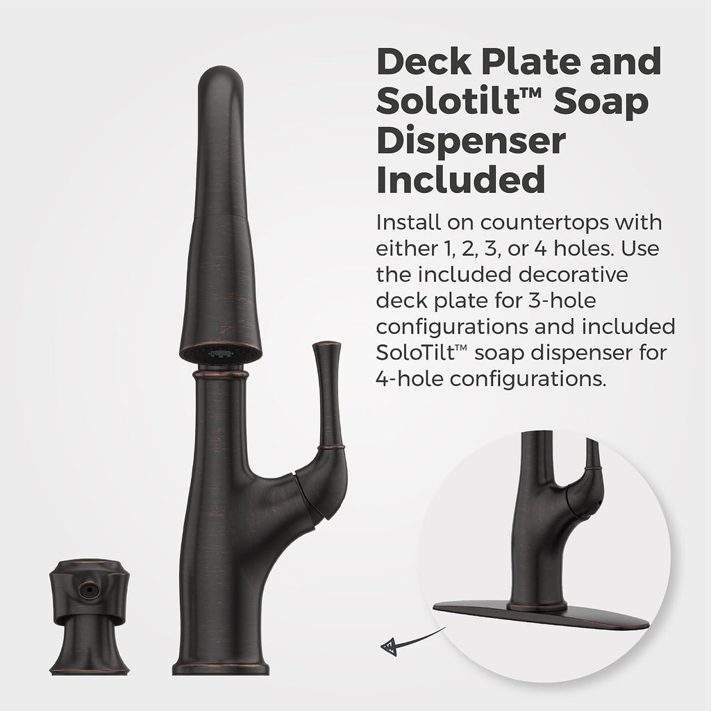 Alderwood Kitchen Faucet with Pull Down Sprayer and Soap Dispenser Single Handle High Arc Spout NSF Certified Tuscan