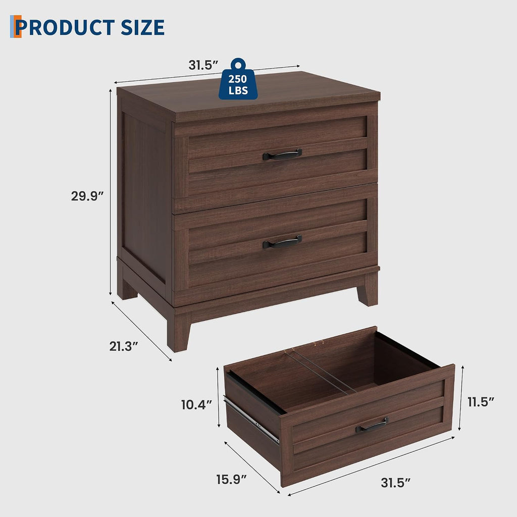 2 Drawer Farmhouse Lateral File Cabinet, Wood Filing Cabinet Fits Legal Letter A4 Hanging Files, Wide Storage