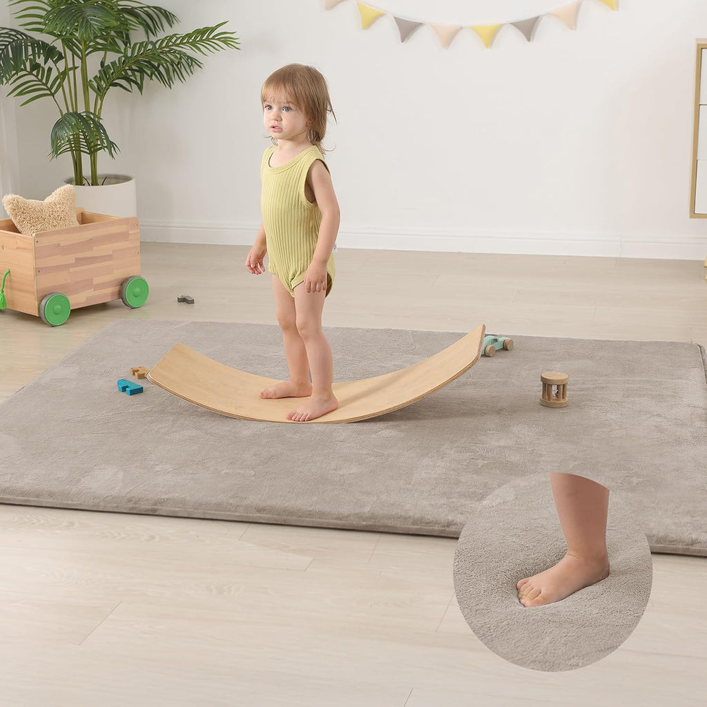 Play Mat for Floor,1.3" Thick Elasti-Foam 50"×74" Playpen Mat for Tummy Time,Water Repellent Soft Coral Velvet